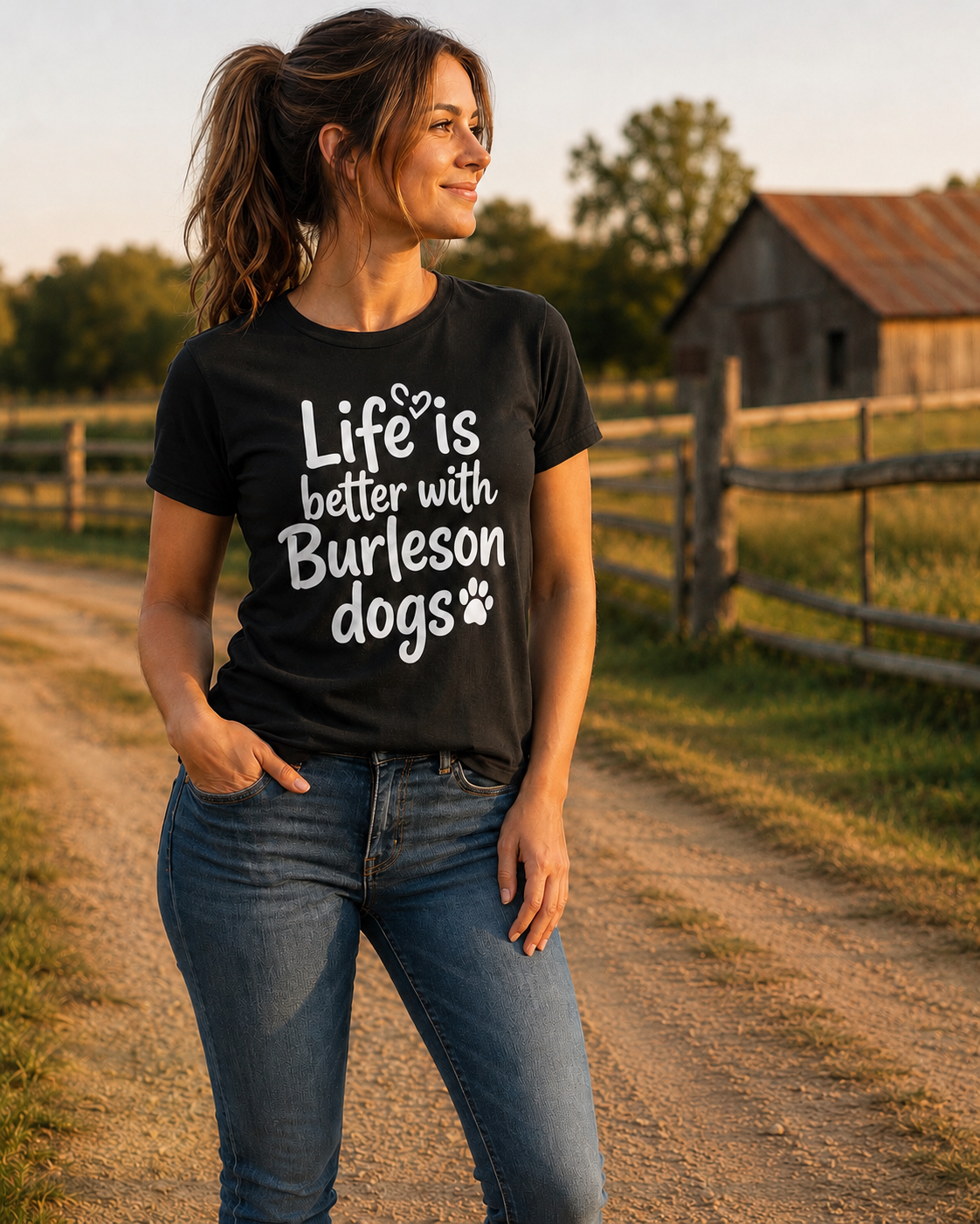 Dog Lover T-Shirt — "Life is Better with Burleson Dogs" Paw Print Tee